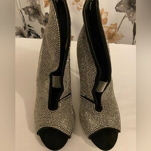 Silver Rhinestone High Heel Open Toe Booties Size 7